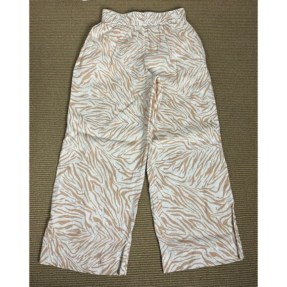 Nicole Miller Linen Wide Leg Cropped Linen Pants XS Beige Tan Animal Print - Picture 9 of 9